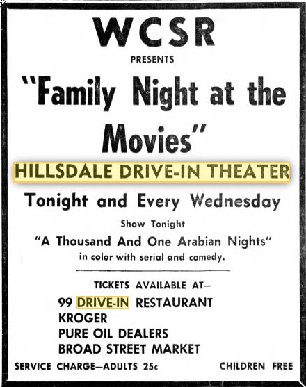 Hillsdale Drive-In Theatre - May 28 1963 Ad (newer photo)